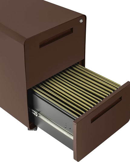 Laura Davidson Furniture Stockpile 2 Drawer Mobile File Cabinet with Lock - Under Desk Metal Filing Cabinet, Legal/Letter File Folders, Wheels and Stationary Feet, Pre-Assembled, Dark Brown
