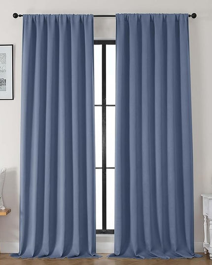 Gwine Denim Blue Blackout Curtains for Bedroom 96 Inch Length, Room Darkening Energy Saving Black Out Curtains for Living Room, Window Treatment Drapes with Rod Pocket, Each 50" Wx96 L, 2PC