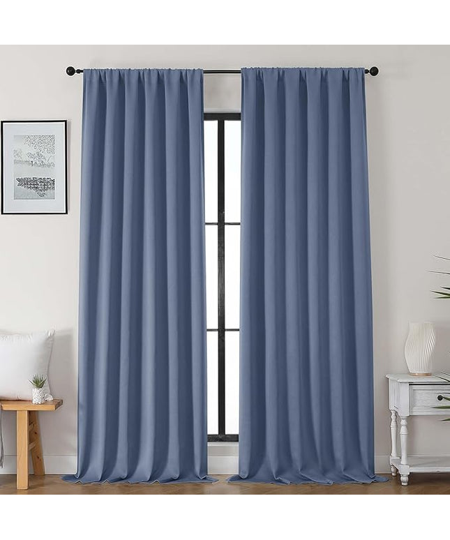 Gwine Denim Blue Blackout Curtains for Bedroom 96 Inch Length, Room Darkening Energy Saving Black Out Curtains for Living Room, Window Treatment Drapes with Rod Pocket, Each 50" Wx96 L, 2PC