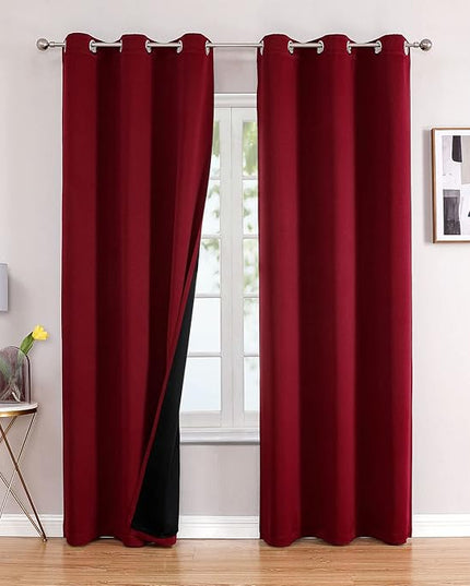 ChrisDowa 100% Blackout Curtains for Bedroom with Black Liner, 2 Thick Layers Total Blackout Thermal Insulated Grommet Window Curtains 2 Panels Set (Burgundy, 42 x 84 Inch)