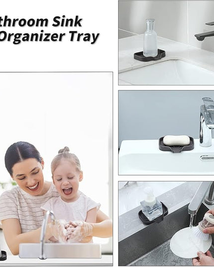 Silicone Bathroom Soap Dishes with Drain Spout-Bathroom and Kitchen Sink Organizer,Sponge Holder,Dish Soap Tray,Perfect for Dispenser,Scrubber,Bottle,Cup on Sink or Counter-Coffee 4.9"×3.2"