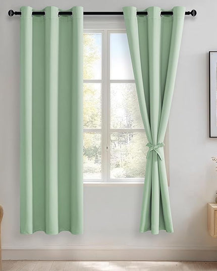 JIUZHEN Aqua Blackout Curtains with Tiebacks Thermal Insulated, Light Blocking and Noise Reducing Grommet Curtains for and Living Room, Set of 2 Window Curtain Panels, 42 x 72 Inch Length