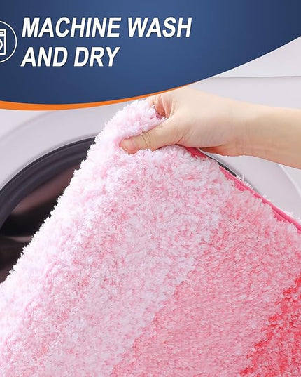 OLANLY Bathroom Rug Set 2 Piece, Soft Absorbent Microfiber Bath Mats and U-Shaped Contour Toilet Rug, Non-Slip, Machine Wash Dry, Plush Shaggy Bath Mats for Bathroom (30"x20"+24"x20", Pink)