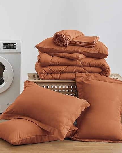 Love's cabin Full Comforter Set Terracotta, 7 Pieces Full Bed in a Bag, All Season Bedding Sets with 1 Comforter, 1 Flat Sheet, 1 Fitted Sheet, 2 Pillowcase and 2 Pillow Sham