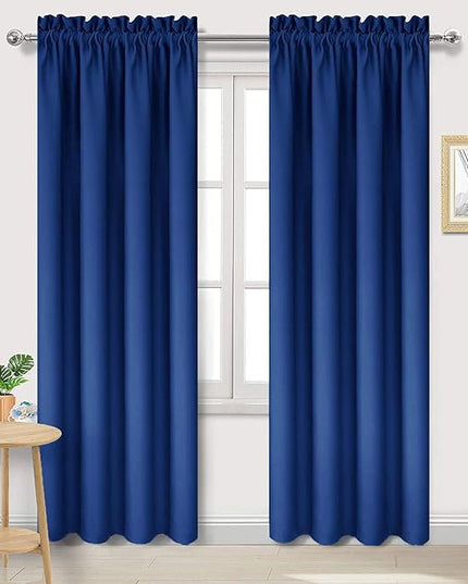 DWCN Blackout Curtains Room Darkening Thermal Insulated Bedroom Curtains Window Curtain Panels, 42 x 84 inches Long, Set of 2 Classic Blue Rod Pocket Drapes