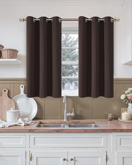 YoungsTex Brown Blackout Curtains 40 Inch Length for Kitchen Window - Short Thermal Insulated Drapes with Grommet Darkening Privacy for Bathroom Bedroom, 2 Panels, 42 x 40 Inch