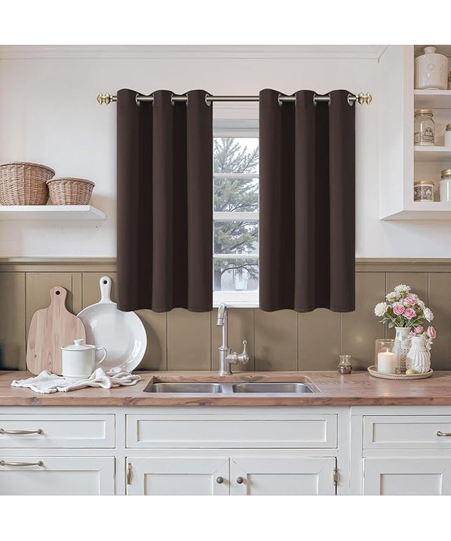 YoungsTex Brown Blackout Curtains 40 Inch Length for Kitchen Window - Short Thermal Insulated Drapes with Grommet Darkening Privacy for Bathroom Bedroom, 2 Panels, 42 x 40 Inch