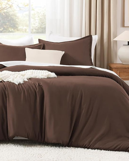 Litanika Brown Comforter Set Full Size, 3 Pieces Lightweight Solid Bedding Comforter Set, All Season Fluffy Bed Set (79x90In Comforter & 2 Pillowcases)