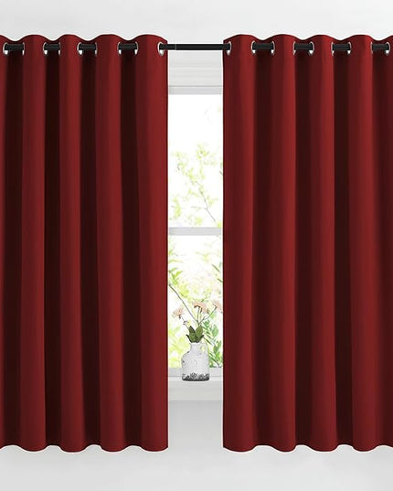 NICETOWN Burgundy Red Blackout Curtains for Bedroom, Grommet Thermal Insulated Room Darkening Window Treatments for Christmas/Thanksgiving Day, W66 x L66, 2 Panels