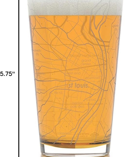 Well Told Engraved St. Louis Missouri Map Pint Glass, Etched Beer Gift (16 oz, Clear) City Map Pint, Custom City Glassware, Gifts For Beer Lovers