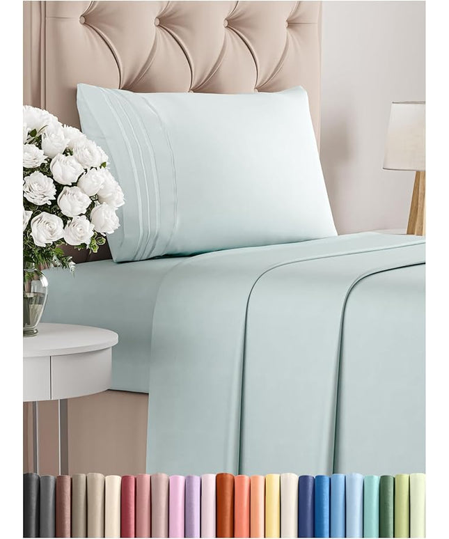 Twin Size 3 Piece Sheet Set - Comfy Breathable & Cooling Bed Sheets Set - Hotel Luxury Bedding for Women, Men, Kids, Teens, Boys & Girls - Deep Pockets, Ultra-Soft, Wrinkle Free - Oeko-Tex - Ice Blue