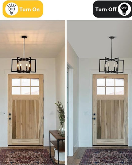 6-Light Black Chandelier, Modern Geometric Dining Room Light Fixture, 21 Inch Industrial Metal Chandelier for Farmhouse Living Room Entryway Kitchen