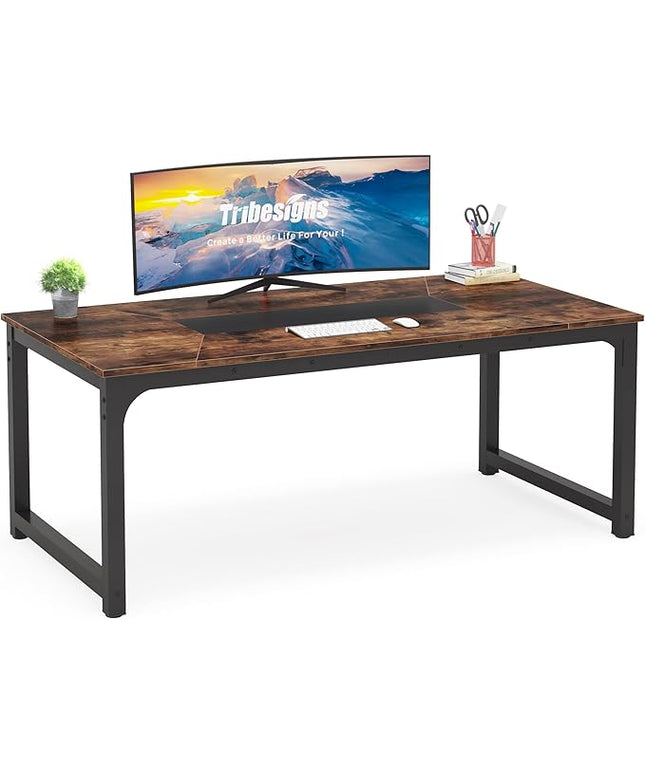 Tribesigns Modern Computer Desk, 70.8 x 35.4 inch Large Executive Office Desk Computer Table Study Writing Desk Workstation for Home Office,Rustic/Black