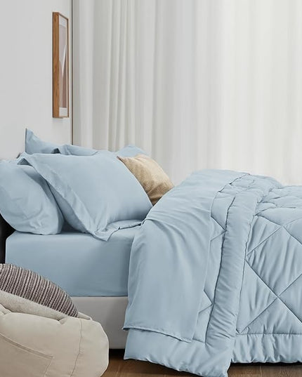 Love's cabin Twin XL Comforter Set Light Blue, 5 Pieces Twin XL Bed in a Bag, All Season Bedding Sets with 1 Comforter, 1 Flat Sheet, 1 Fitted Sheet, 1 Pillowcase and 1 Pillow Sham