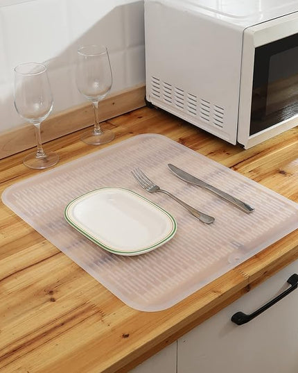 Silicone Dish Drying Mat for Multiple Usage,Easy clean,Eco-friendly,Heat-resistant Silicone Mat for Kitchen Counter or Sink,Refrigerator or Drawer Liner Translucent 2XL 24 inches x 18 inches