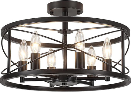 TOULMJ 6-Light Black Semi Flush Mount Ceiling Light, 16.53'' Modern Entryway Light Fixtures, Farmhouse Light Fixtures Ceiling Lamp for Kitchen Island Laundry Hallway Dining Room