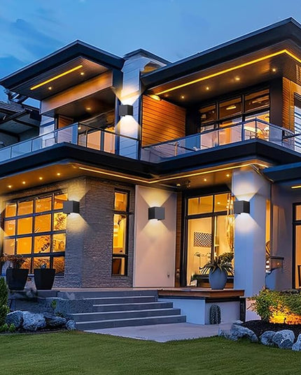 15W Outdoor Wall Light 3000K Up and Down Square LED Modern Wall Sconce Adjustable Black Porch Light IP65 Waterproof Aluminum Exterior Fixture for,Stair,Garage,Patio,Garden (2 Pack)
