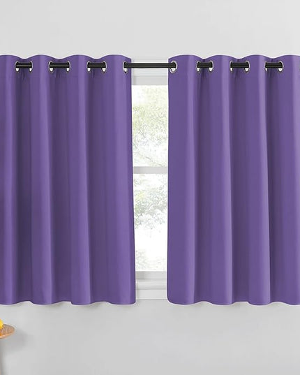 NICETOWN Kitchen Short Blackout Curtain and Drape - Thermal Insulated Solid Grommet Blackout Panel for Patio Bedroom Living Room (Single Panel, 52 inches by 45 inches, Lilac Purple)