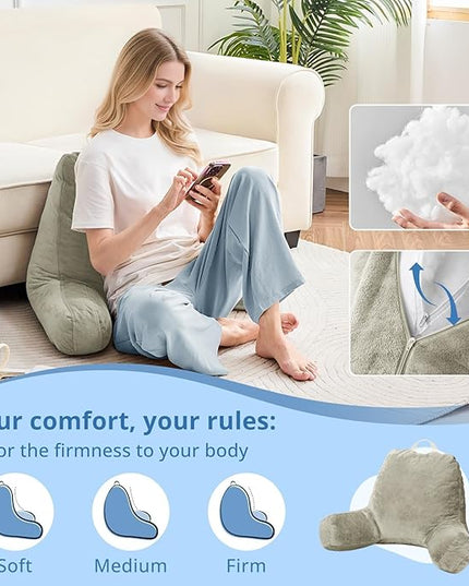 Sasttie Reading Pillow for Sitting in Bed Adult, Back Pillow for Bed Sitting Up, Backrest Back Support Chair Pillow, College Dorm Essentials for Girls and Boys, Linen Standard