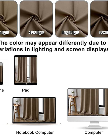 Gwine Short Blackout Curtains 36 Inches Long, Small Curtains Over Sink, Thermal Insulated Room Darkening Drapes for Bathroom Basement Patio Cabinet, 2 PCS, Each 40" Wx36 L, Brown
