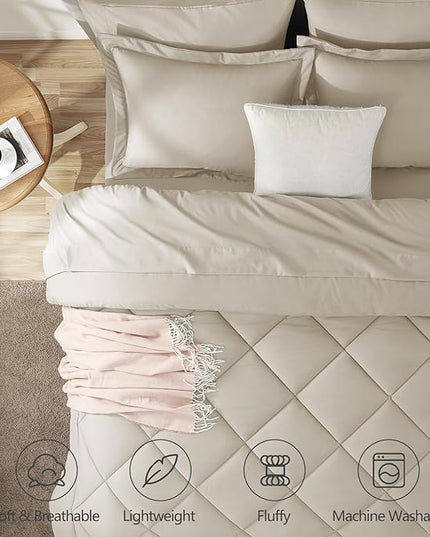 CozyLux King Size Comforter Set Oatmeal - 7 Pieces Bed in a Bag King, Luxury Soft Bed Set for All Seasons, Bedding Set with Down Alternative Comforter, Sheets, Pillowcases & Shams