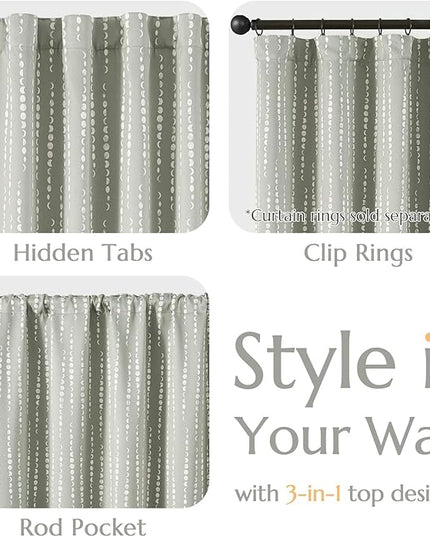 jinchan 95% Blackout Bohemian Moon Phase Print Bedroom 84 Inch Long Grey Curtain Grommet Top Thermal Insulation for Kids Room Grey Curtain Set 2 Panels