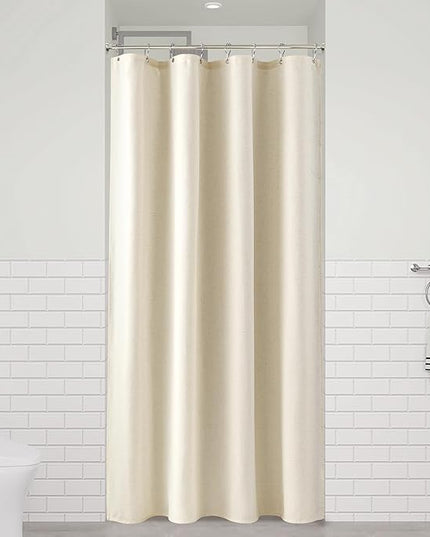 Naturoom Warm Beige 48 Inch Shower Curtain - Stall Narrow Half Linen Ultra Thick Fabric Shower Curtain Set with Hooks, Boho Farmhouse Rustic RV Camper Bath Curtains for Bathroom, 48x72