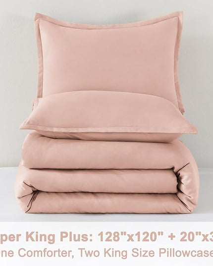 Litanika Comforters Blush Super King Plus Size, 3 Pieces Lightweight Solid Bedding Set & Collections, All Season Fluffy Bed Set (128x120In Comforter & 2 Pillowcases)