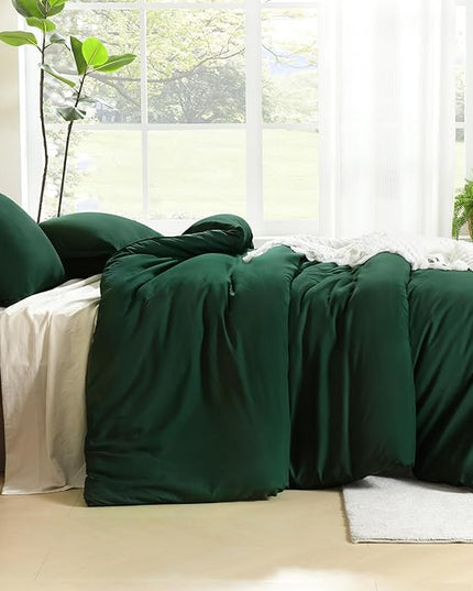 Litanika Dark Emerald Green King Comforter Set, 3 Pieces Solid Forest Bedding Set, All Season Fluffy Bed Set (104x90In Comforter & 2 Pillowcases)