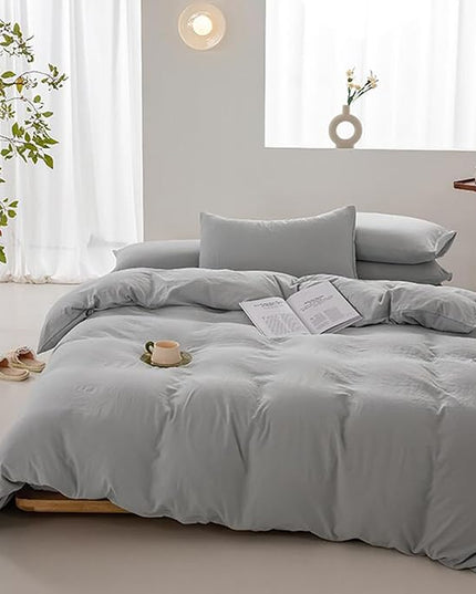 Luxlovery Silver Grey Full Size Comforter Set Full Light Grey Bedding Comforter Set Women Men Light Gray Bed Set Soft Breathable Cozy Silver Gray Bedding Set 3 Piece Comforter
