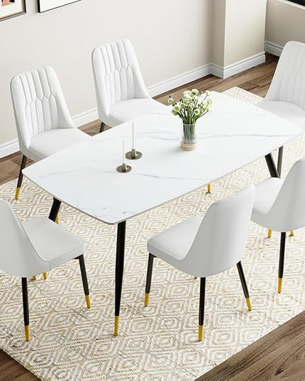 7 Piece Modern Dining Set, 62'' Sintered Stone Dinner Table for 6, 6 Chairs, Easy to Assemble