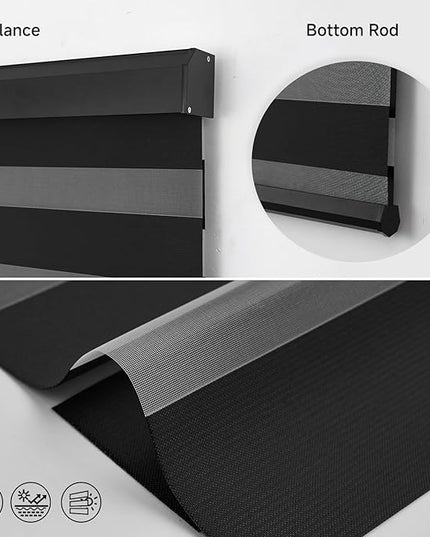 Cordless Motorized Zebra Blinds for Windows Blackout with Remote, Custom Dual Layer Smart Zebra Shades Work with Alexa Google, Automatic Electric Light Filtering Roller Shades, Luxury Black