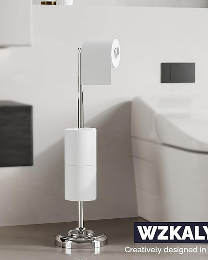 Freestanding Toilet Paper Holder Stand with Storage – Holds 4 Extra Rolls – Chrome Toilet Paper Holder for Bathroom – Sturdy Base, Classic Retro Style, Space-Saving Bathroom Storage Organizer