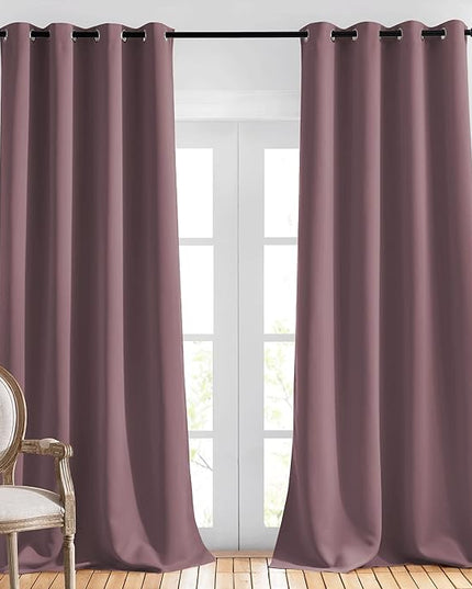 NICETOWN Living Room Blackout Curtains 120 inches Long - Sound Reducing Thermal Insulated Solid Grommet Window Drapes Light & Heat Blocking for Bedroom, Dry Rose, Set of 2, W52 x L120