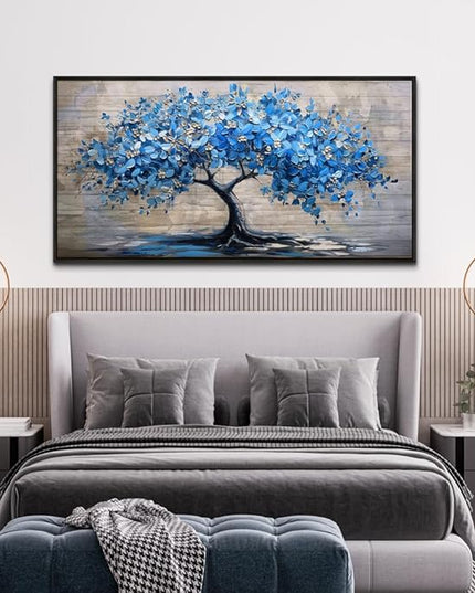 ERQINHUA Large Canvas Wall Decor For Living Room Farmhouse Wall Art For Bedroom Black Framed Mural Abstract Paintings Blue Tree Wall Pictures Artwork Office Decoration Dormitory Home Decor 30x60 In