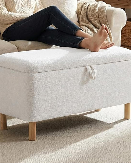 Ottoman with Storage, Storage Ottoman Bench, Entryway Bench, End of Bed Bench with Wood Legs for Bedroom, Living Room, Cream