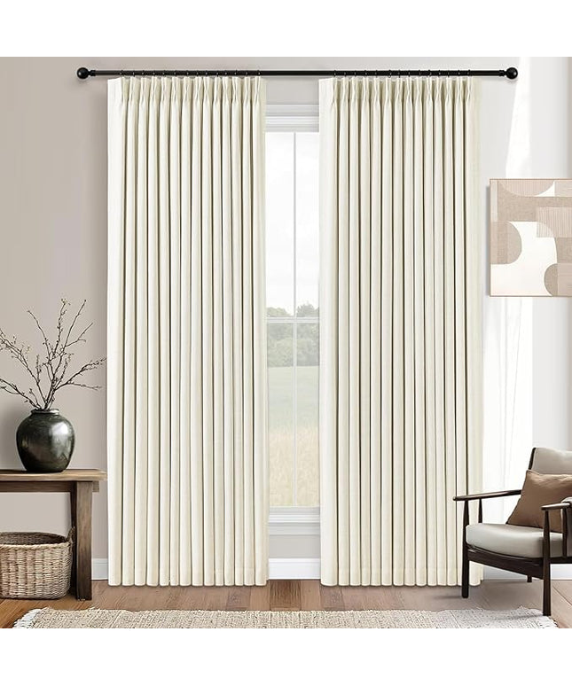 YZ HOME Linen 100% Blackout Pinch Pleated Curtains 108 Inches Long 2 Pages for Living Room Cream Back Tab Thermal Insulated Black Out Drapes Living Room High Ceiling Length 9 Ft, Cream Beige