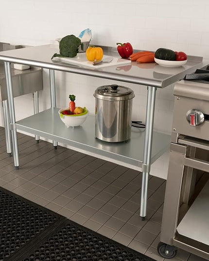 HARDURA Stainless Steel Table Prep & Work Table 24 x 48 Inches NSF Heavy Duty Commercial with Undershelf and Backsplash for Restaurant Kitchen Home and Hotel