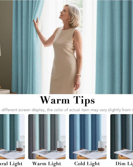 H.VERSAILTEX Linen Blackout Curtain 63 Inches Long for Bedroom/Living Room Thermal Insulated Grommet Linen Curtain Drapes Primitive Textured Burlap Effect Window Drapes 1 Panel, Heather Eggshell Blue