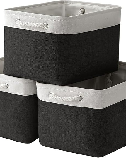 TheWarmHome Storage Basket for Gifts Empty - Large Cubes 3 Pack 15.8x11.8x11.8 inch Storage Bins for Organizing Book Cloth Bathroom Toy (White & Black)