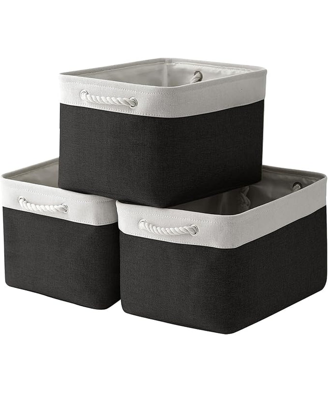 TheWarmHome Storage Basket for Gifts Empty - Large Cubes 3 Pack 15.8x11.8x11.8 inch Storage Bins for Organizing Book Cloth Bathroom Toy (White & Black)