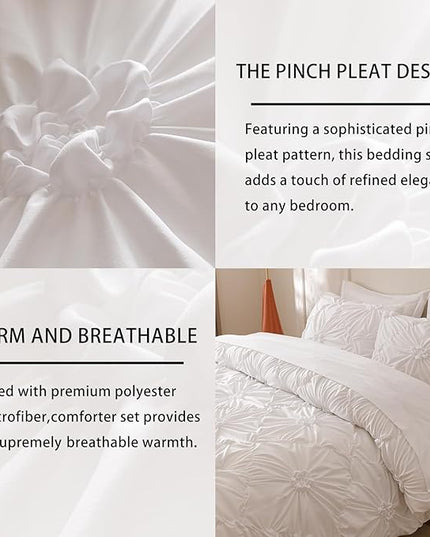 White King Comforter Set - 7 Pieces Bed in a Bag, Premium Comforters King Size Bed Set Pintuck Pinch Pleat Complete Comforter Set with Flat Sheet, Fitted Sheet and Pillowcases,White