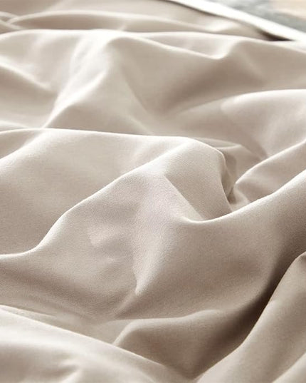 Houseri Beige Queen Comforter Set, 3 Pieces Cream Khaki Queen Size Comforter Soft Bedding for All Seasons Modern Light Taupe Light Brown Comforters Lightweight Comfy Warm Elegant Solid Tan Oatmeal Bed
