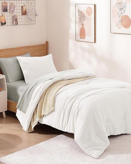 WRENSONGE Twin Comforter Set- 5 Pieces White Twin Bed in a Bag, All Season Twin XL Bedding Sets with 1 Fitted Sheet, 1 Flat Sheet, 1 Pillow Sham and 1 Pillowcase
