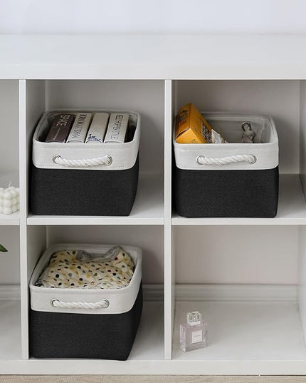 TheWarmHome Storage Bins for Shelves - 1 Pack 13.8x9.7x6.7 inch Storage Basket for Organizing for Closet Organizer Cubes Laundry Cloth Nursery (White & Black)