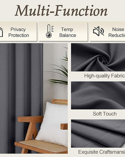 Gwine Charcoal Grey Blackout Curtains for Bedroom 84 inches Long 2 Panels Set, Solid Noise Reducing Thermal Insulated Blackout Curtains for Living Room with Rod Pocket, Each 50" Wx84 L