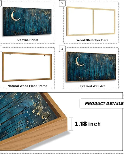 ILLBDR Framed Large Wall Art Dark Academia Moon Decor Forest Landscape Wall art Nature Painting for Rustic Farmhouse Artwork Living Room Bedroom Office 24"x48"