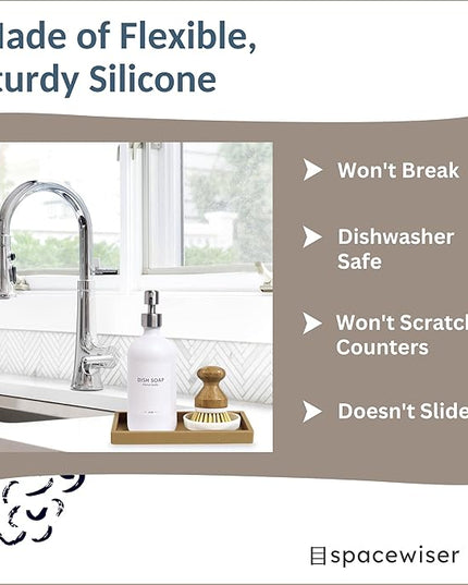 Countertop and Vanity Tray – Small 7.7" Silicone Soap Dispenser Trays, Flexible Bathroom Trays, Dish Soap Holder Kitchen Counter Caddy, Organizer Sink Tray for Soaps Bottles, Sponge, Keys