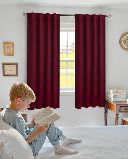 BGment Christmas Burgundy Red Curtains 63 inch Length for Bedroom - Rod Pocket and Back Tab Blackout Curtains Thermal Insulated Room Darkening Curtains for Living Room, 2 Window Panels (38 x 63 Inch)