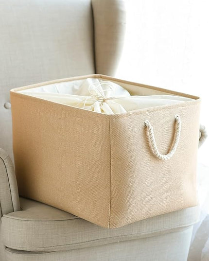 TheWarmHome Storage Bin for Shevles - Extra Jumbo 3Pack 20.5L×15.7W×13.8H inch Organization and Storage Basket for Organizing, Fabric Storage Cubes for Closet Shoe Linen Decorative (Beige)